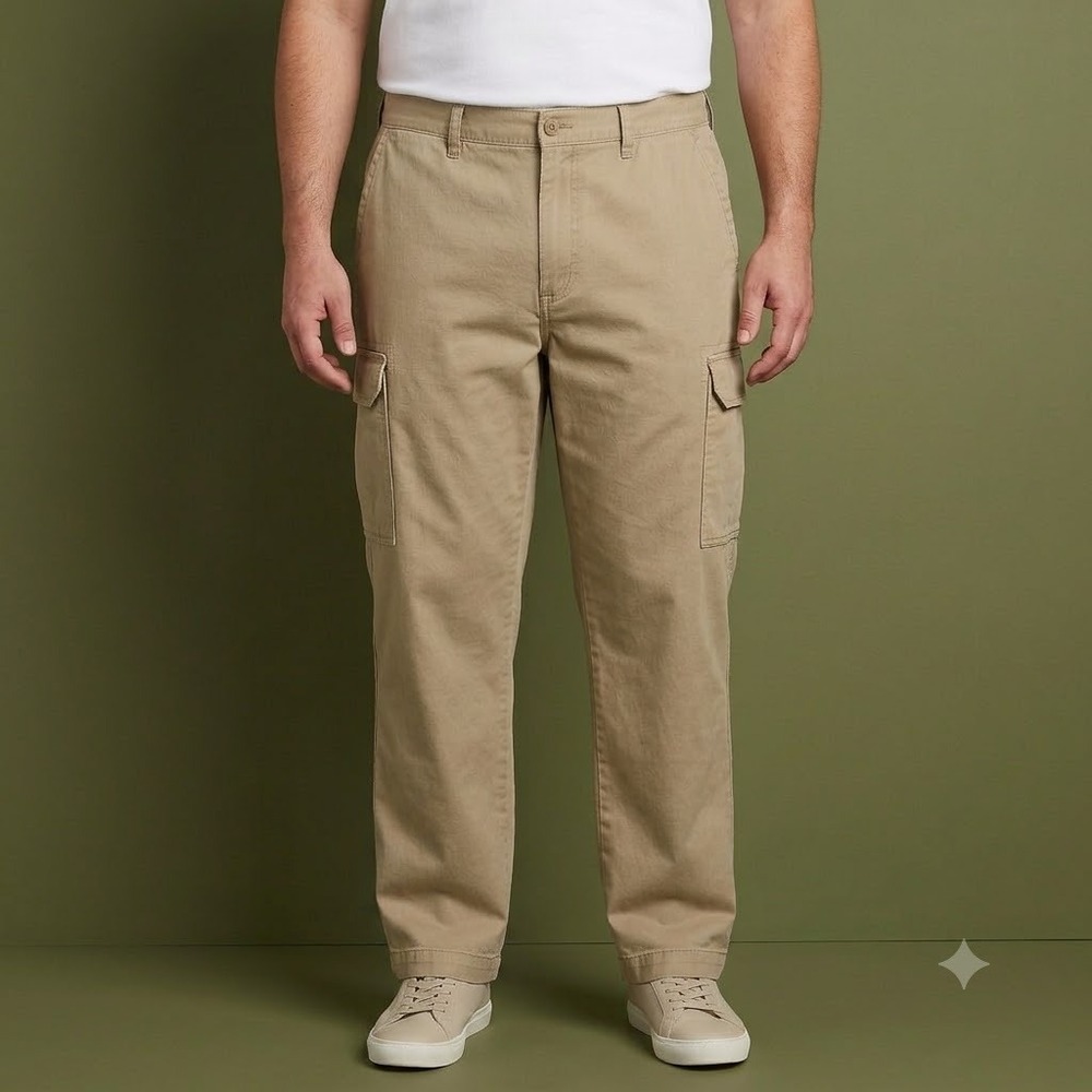 Lands' End Cargo Pants Mens 37 Waist Khaki Cotton Utility‎ Casual